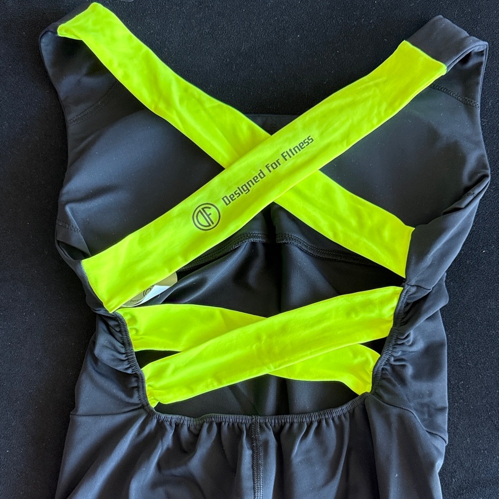 New Neon Yellow and Black Crossback one piece for gym , aerial , yoga - Picture 5 of 6